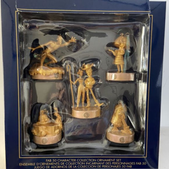 Disney 50th Hollywood Studios Ornament Set Fab 50 Gold Woody R2D2 Edna Nemo